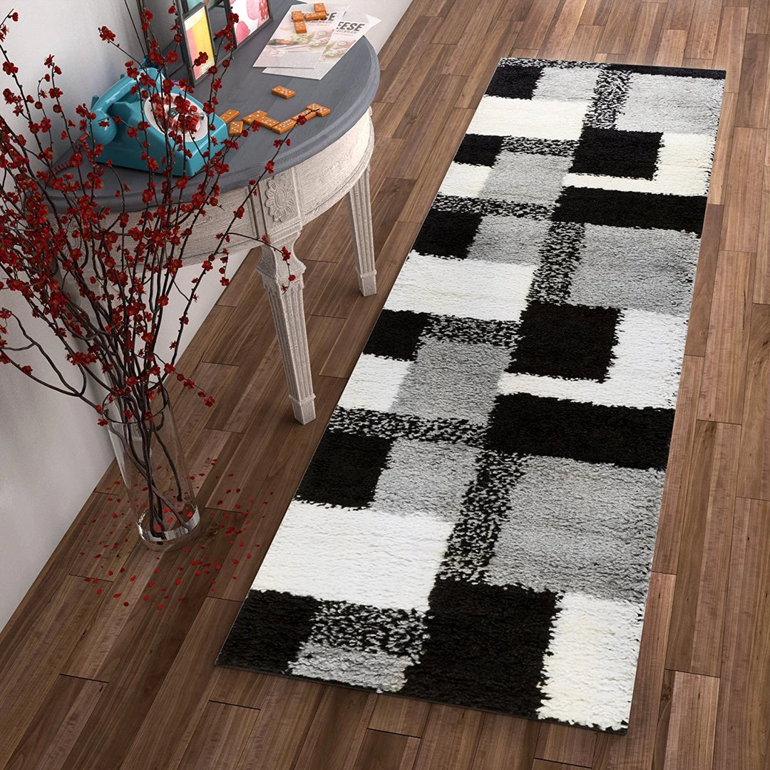 Cubes Black Contemporary Rug Modern Geometric Pattern Shag Area Rug 15 Cubes Black Contemporary Rug Modern Geometric Pattern Shag Area Rug