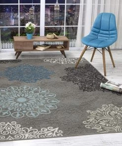 Antep Modern Floral Non-Skid (Non-Slip) Low Profile Pile Rubber Backing Indoor Area Rugs Gray All Area Rugs And Runners