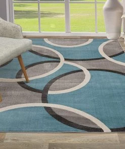 SUP Contemporary Abstract Circles Soft Light Blue Gray Area Rug All Area Rugs And Runners