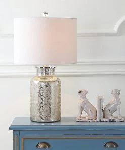 JONATHAN Lamps Emilia Trellis Pattern Glass LED Table Lamp Silver