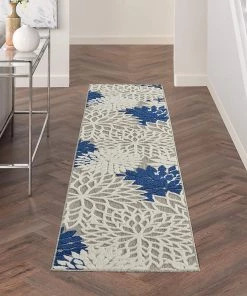 WRG Indoor/Outdoor Floral Ivory/Navy Area Rug