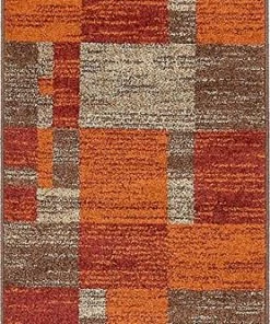 Warm Toned Checkered Multi-color Brown Orange Area Rugs