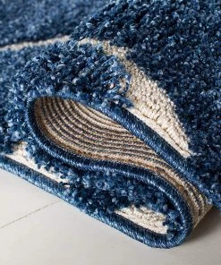 FAS Premium Swirl Thick Plush Dark Blue/Cream Area Shag Rug All Area Rugs And Runners