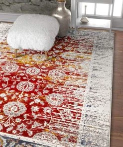 WW All Area Rugs And Runners Modern Floral Persian Design Red Blue Area Rug
