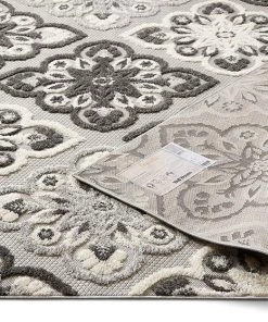 WRG Floral Panel Gray White High Traffic Stain Resistant Indoor Outdoor Area Rug