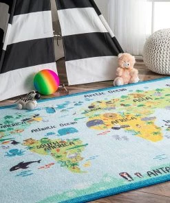 Modern Rugs And Decor All Area Rugs And Runners Animal World Map Kids Area Rug Baby Blue