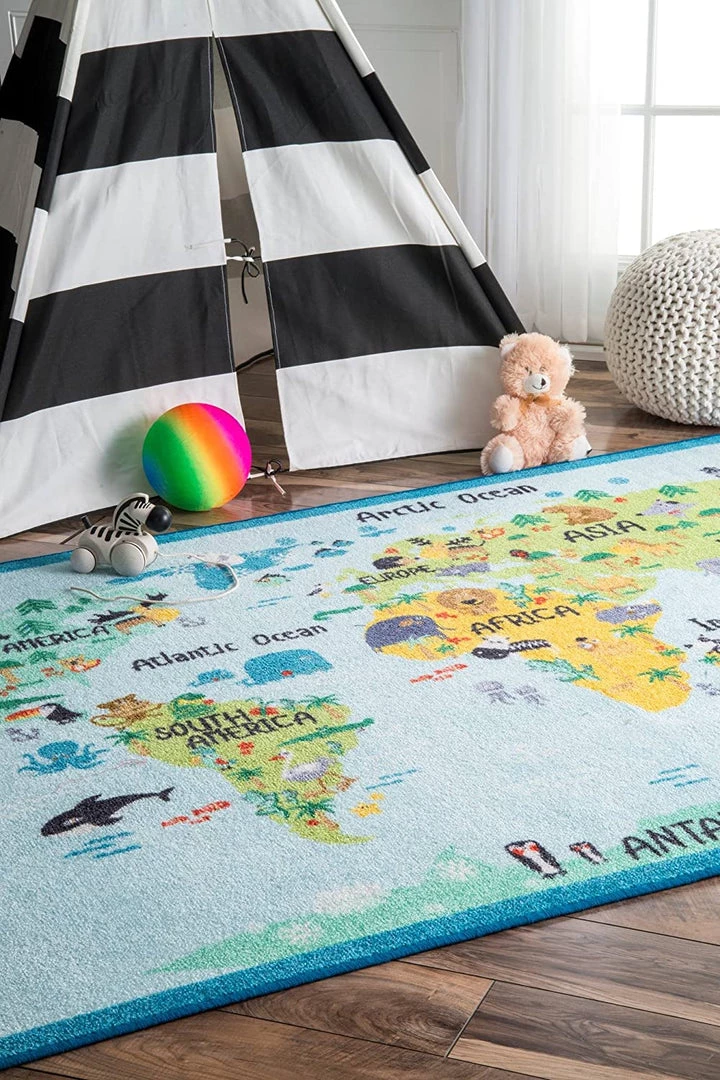 Modern Rugs And Decor All Area Rugs And Runners Animal World Map Kids Area Rug Baby Blue 1 Modern Rugs And Decor All Area Rugs And Runners Animal World Map Kids Area Rug Baby Blue