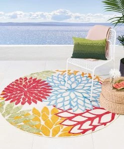 WRG Floral Indoor/Outdoor Red Multi-color Area Rug