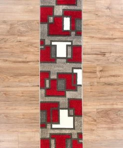 WW Modern Geometric Red Gray Comfy Hand Carved Area Rugs