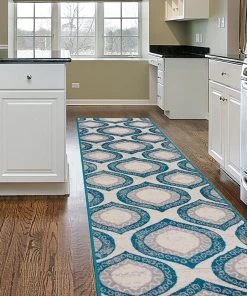 WRG All Area Rugs And Runners Trellis Cream Teal Blue Area Rug
