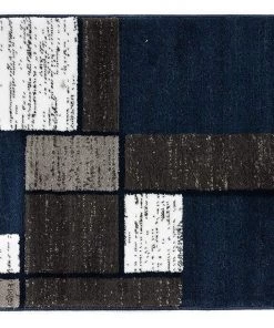 WRG All Area Rugs And Runners Box Pattern Navy Grey White Soft Area Rug