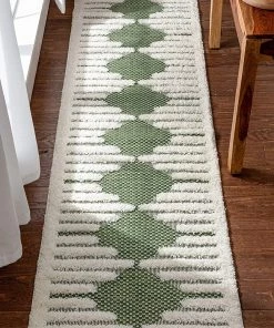 Modern Rugs And Decor Bellagio Luna Tribal Moroccan Diamond Pattern Green High-Low Flat-Weave Area Rug