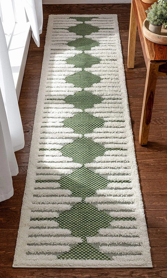 Modern Rugs And Decor Bellagio Luna Tribal Moroccan Diamond Pattern Green High-Low Flat-Weave Area Rug 2 Modern Rugs And Decor Bellagio Luna Tribal Moroccan Diamond Pattern Green High-Low Flat-Weave Area Rug