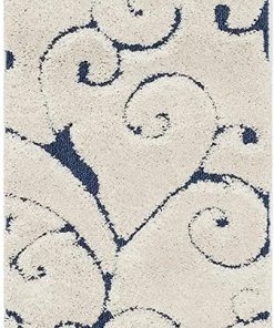 FAS All Area Rugs And Runners Premium Swirl Thick Plush Cream/Blue Area Shag Rug