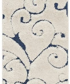 FAS All Area Rugs And Runners Premium Swirl Thick Plush Cream Blue Shag Rug