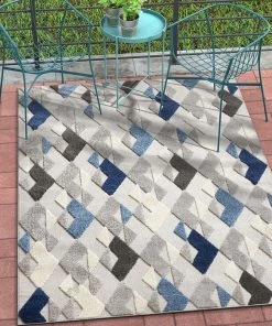 WRG All Area Rugs And Runners Diamond Blue Gray White High Traffic Stain Resistant Indoor Outdoor Area Rug