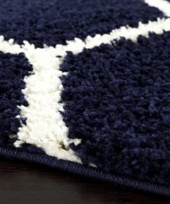 WRG Cozy Geometric Shag Navy Area Rug