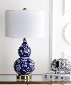 JONATHAN Lamps Lee 27" Ceramic Chinoiserie LED Table Lamp Blue/White