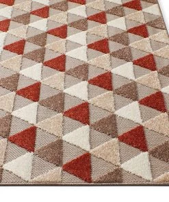 WRG All Area Rugs And Runners Geometric Triangles Red Beige High Traffic Stain Resistant Indoor Outdoor Area Rug