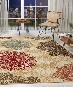 Modern Rugs And Decor All Area Rugs And Runners Modern Floral Non-Skid (Non-Slip) Low Profile Pile Rubber Backing Indoor Area Rugs Beige