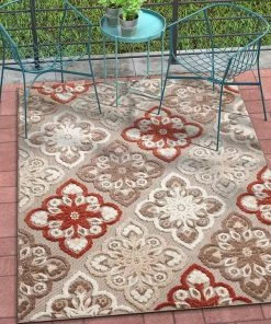 WRG Floral Panel Red, Beige, Taupe, High Traffic Stain Resistant Indoor Outdoor Area Rug All Area Rugs And Runners