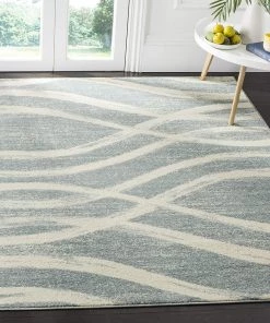 Modern Rugs And Decor All Area Rugs And Runners Modern Wave Distressed Area Rug, Cream / Slate