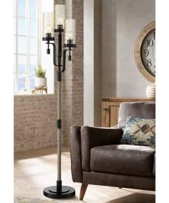 Lamp Plus Granada Rustic Black And Faux Wood Dimmable 3-Light Tree Floor Lamp