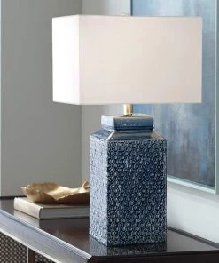 Uttermost Pero Sapphire Blue Textured Ceramic Table Lamp