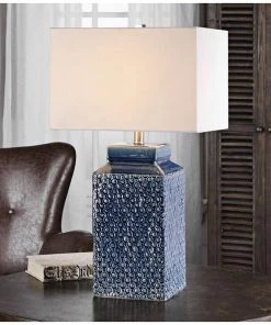 Uttermost Pero Sapphire Blue Textured Ceramic Table Lamp