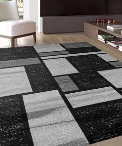 WRG All Area Rugs And Runners Gray/Grey Black Abstract Area Rug