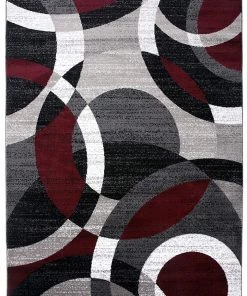 WRG Red Gray Soft Circles Area Rug