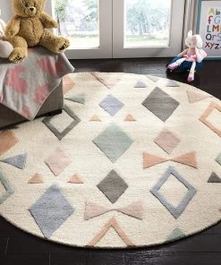 Safavieh All Area Rugs And Runners Kids Collection Handmade Geometric Wool Area Rug Ivory / Multi
