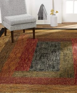 FAS Geometric Bordered Black Brown Red Soft Area Rugs - Multiple Sizes All Area Rugs And Runners