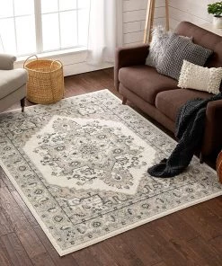 Well Woven Scafa Beige & Grey Tribal Medallion Area Rug