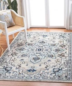 MAD473D Boho Chic Medallion Distressed Soft Area Rug, Ivory / Light Blue All Area Rugs And Runners