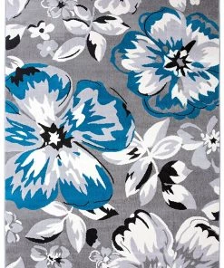 WRG Gray/Grey Teal Blue White Floral Area Rugs