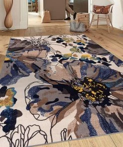 WRG All Area Rugs And Runners Floral Cream Multicolor Area Rug Non-Slip Non Skid