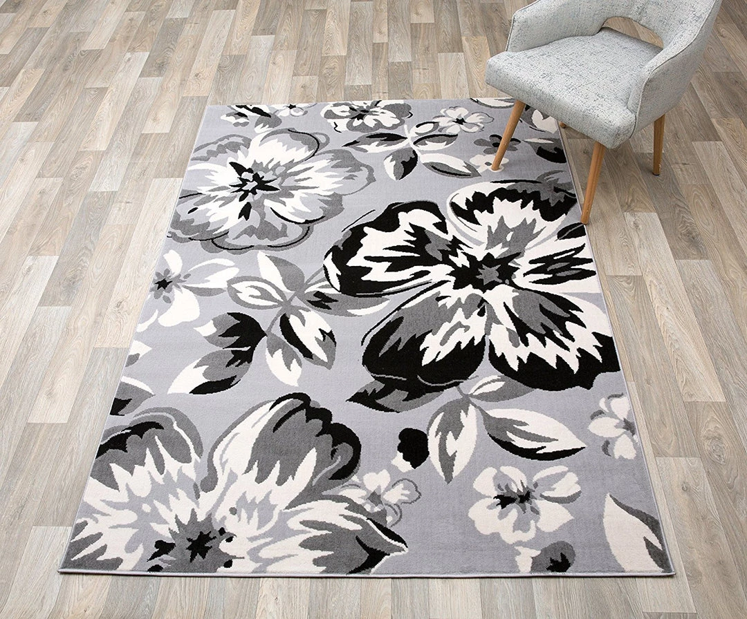 WRG All Area Rugs And Runners Gray/Grey Black White Floral Area Rugs 3 WRG All Area Rugs And Runners Gray/Grey Black White Floral Area Rugs