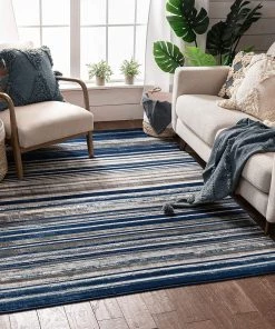 Unique Loom All Area Rugs And Runners Amba Signature Modern Distressed Geo Stripes Blue Area Rug