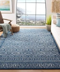 Safavieh All Area Rugs And Runners Moroccan Boho Distressed Area Rug Navy / Ivory