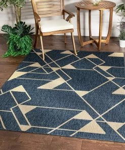 Well Woven Prosa Blue & Beige Indoor/Outdoor Flat Weave Pile Geometric Triangles Pattern Area Rug