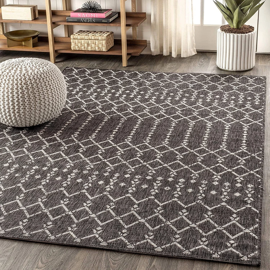 Modern Rugs And Decor Moroccan Geometric Textured Weave Indoor/Outdoor Black/Gray Area Rug 3 Modern Rugs And Decor Moroccan Geometric Textured Weave Indoor/Outdoor Black/Gray Area Rug
