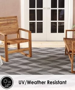 HD All Area Rugs And Runners Geometric Black Grey Indoor/Outdoor Area Rug - UV/Weather Resistant