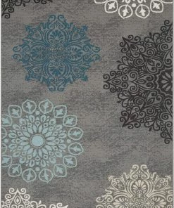 Antep Modern Floral Non-Skid (Non-Slip) Low Profile Pile Rubber Backing Indoor Area Rugs Gray All Area Rugs And Runners