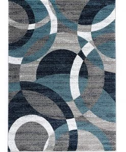 WRG Blue Gray White Circles Soft Area Rug