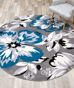 WRG Gray/Grey Teal Blue White Floral Area Rugs