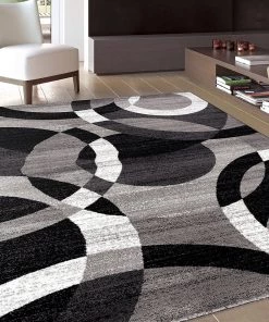 WRG Gray Black White Circles Area Rug