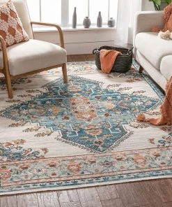 Modern Rugs And Decor Estin Multi Blue Ivory Vintage Distressed Boho Soft Area Rug