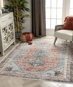 Well Woven Menda Light Blue Machine Washable Vintage Style Classic Distsressed Persian Mat Area Rug All Area Rugs And Runners