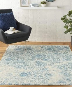 NOUR Jubilant Vintage Damask Blue Area Rug All Area Rugs And Runners